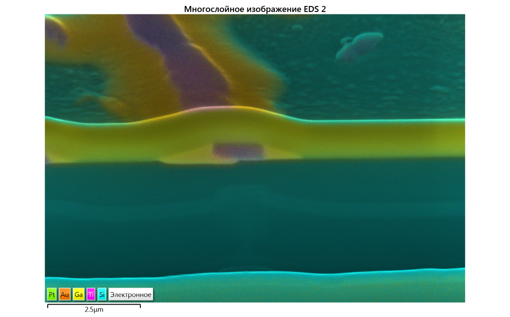 Наложение спектра EDS на электронное изображение поперечного среза.